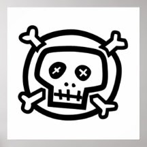 Schwarzer Totenkopf mit gekreuzter Knochen Plakatdruck