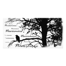 Schwarzer u. Weiß-Nevermore Silhouette-Rabe Foto Karten Vorlage