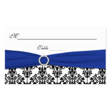 Schwarzer, weißer und blauer Damast Placecards Visitenkarten