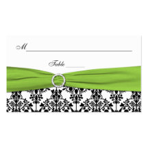 Schwarzer, weißer und Chartreuse Damast Placecards Visitenkarten Vorlage