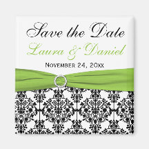 Schwarzer, weißer und Limoner Damast-Save the Date Magnets