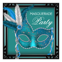 Schwarzes aquamarines blaues Masken-Maskerade-Part Personalisierte Ankündigungen