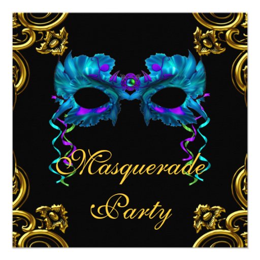 Schwarzes Goldmarine-Blau-Masken-Maskerade-Party Individuelle Ankündigungskarte