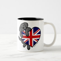 Schwarzes Labrador u. Cartoon des Großbritannien-F Haferl