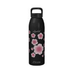 Schwarzes mit rosa Kirschblüten - Wasser-Flasche Trinkflasche