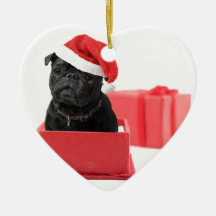 Schwarzes Mopshundegeschenk oder -geschenk Weihnachtsbaum Ornament