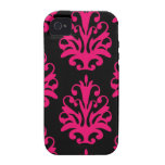 Schwarzes pinkfarbenes rosa mutiges Damast-Muster iPhone 4 Case