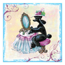 Schwarzes Pudel-Boudoir-Retro Kunst-Einladungen