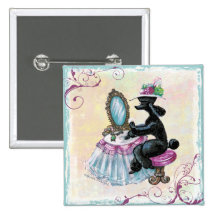 Schwarzes Pudel-Boudoir-Retro Kunst-KnopfPIn Anstecknadel