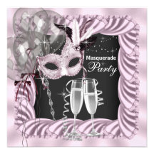 Schwarzes rosa Champagne-Maskerade-Party Individuelle Ankündigungen