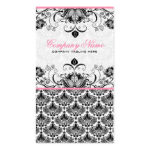 Schwarzes rosa u. weißes Retro Blumendamast-Muster Visitenkarten