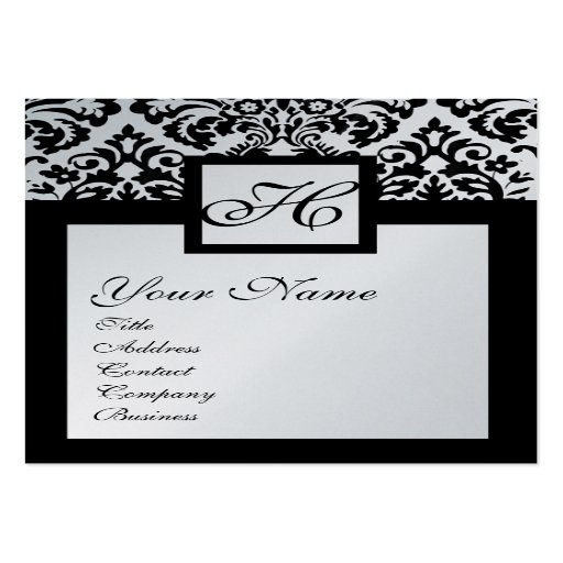 SCHWARZES SILBERNES DAMAST-QUADRAT-MONOGRAMM, Plat Visitenkarten Vorlage