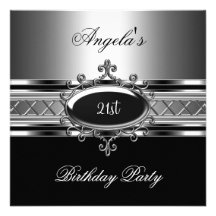 Schwarzes silbernes Juwel-21. elegantes Geburtstag Einladungen