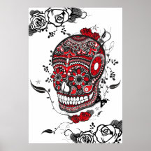 Schwarzes u. rotes Muerte Zuckerschädel-Plakat