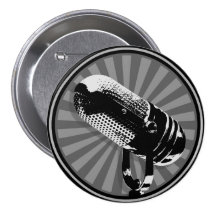 Schwarzes u. weißes Retro Mikrofon-Emblem Anstecknadel