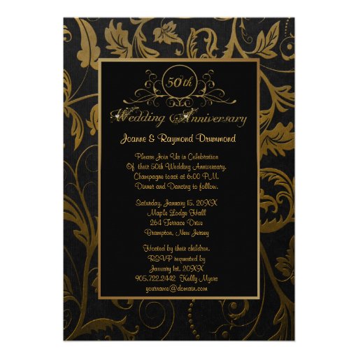 Schwarzes und Hochzeitstag des Golddamast-50. Ankündigungskarten