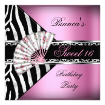 Schwarzeszebra-Leopard des Bonbon-16 rosa des Fan- Individuelle Einladungen