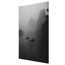 Schwarzweiss, China, Li-Fluss, Fischer an Leinwanddruck