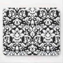Schwarzweiss-Damast blühen Mousepads