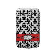 Schwarzweiss-Damast des Monogramm-R Blackberry Hülle