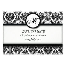 Schwarzweiss-Damast-Monogramm-Save the Date Karte Individuelle Einladungen