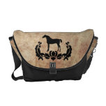 Schwarzweiss-Damast-Pferd Kurier Tasche