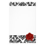 SCHWARZWEISS-DAMAST, ROTES WACHS-SIEGEL-MONOGRAMM PERSONALISIERTE DRUCKPAPIERE