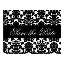 Schwarzweiss-Damast-Save the Date Karte Postkarten