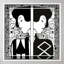 Schwarzweiss-Kunst nouveau Silhouetten Poster