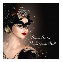 Schwarzweiss-Maskerade-Party des Bonbon-16 Personalisierte Einladungskarte