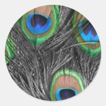 Schwarzweiss-Pfau-Feder Runder Sticker