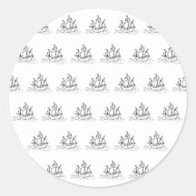 Schwarzweiss-Segelschiff-Muster Runder Sticker