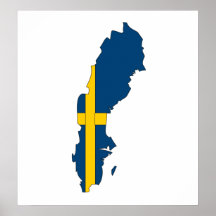 Schweden-Flaggen-Karte Größengleich Posterdrucke