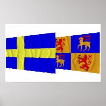 Schweden und Kalmar län wellenartig bewegende Flag Plakat