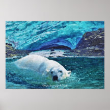 Schwimmen-Eisbär-u. Gletscher-Tier-Kunst-Plakat