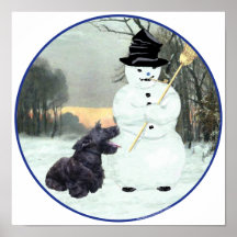Scottie-Hund und Schneemann Plakatdrucke
