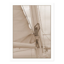 Seemann in der Takelungsepia-Postkarte