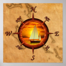 Segelboot-und Kompass-Rose Plakate