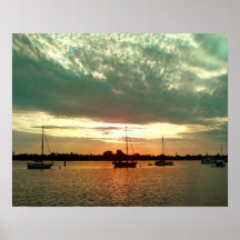 Segelboote am Sonnenaufgang - Druck Plakat