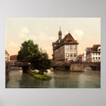 Senken Sie Brücke und Rathaus Bamberg-Bayern Posterdrucke
