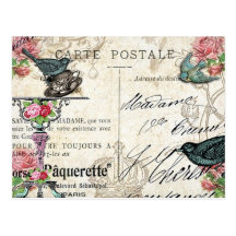 Shabby Chic-Paris-Drossel-Postkarte