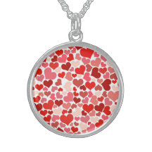 Shades of Pink and Red Hearts Background Sterling Silver Necklaces