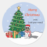 Shetlandinselnschäferhund-und -Weihnachtsbaum Runder Aufkleber