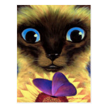 Siamesische Katzen-Malerei mit dem Schmetterling - Postkarten