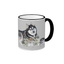 Sibirischer Husky u. Welpen-Becher Kaffee Tassen
