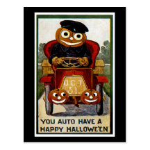 Sie Auto haben ein glückliches Halloween Postkarte