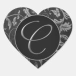Silber des Monogramm-C und schwarzes Damast-Hochze Sticker
