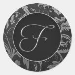 Silber des Monogramm-F und schwarzes Damast-Hochze Aufkleber