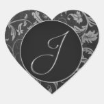 Silber des Monogramm-J und schwarzes Damast-Hochze Aufkleber