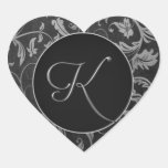 Silber des Monogramm-K und schwarzes Damast-Hochze Sticker